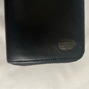 Fossil Leather Multifunction Zip Around Clutch Wallet Black Vintage